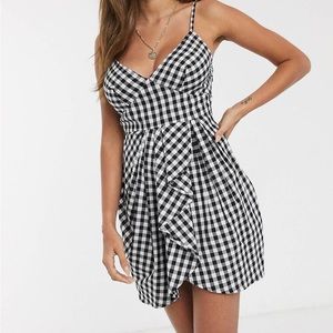 ASOS DESIGN wrap mini sundress with twist detail in gingham Size 12